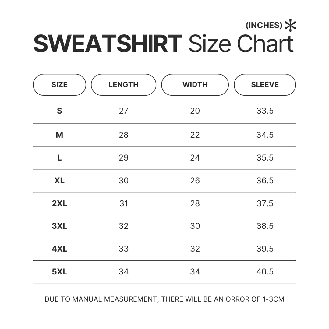 Sweatshirt Size Chart - Studio Ghibli UK Store
