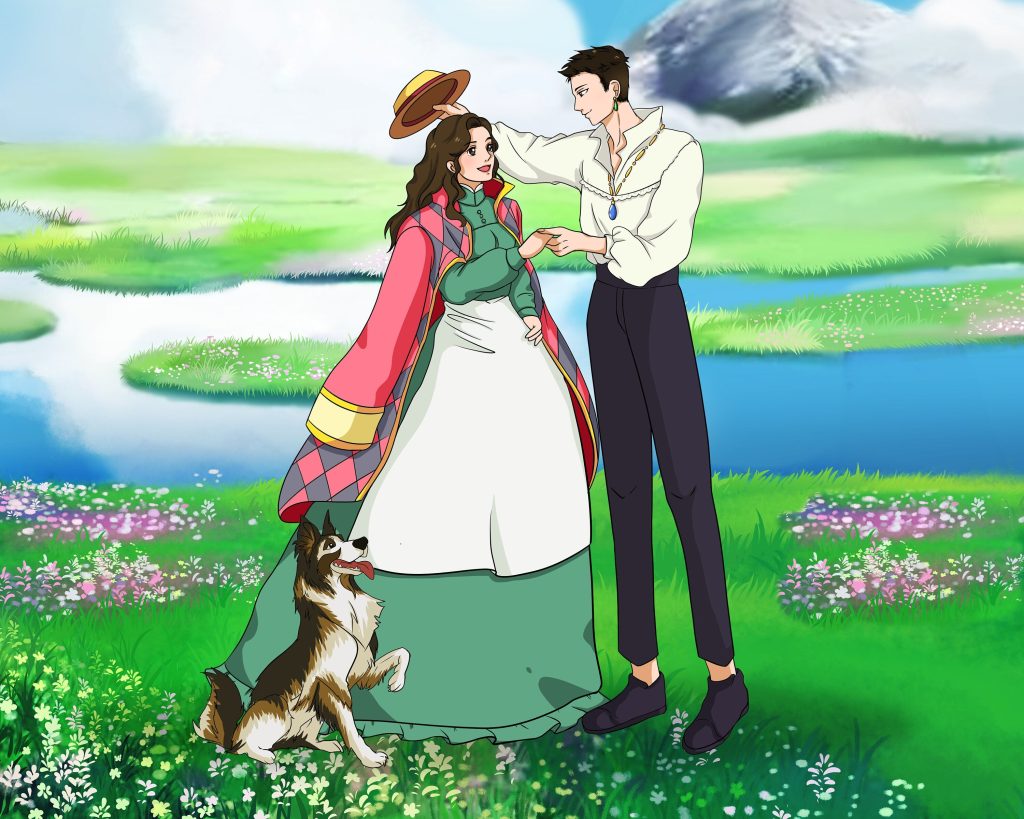 Custom Anime Howl's Moving Castle Studio Ghibli Couple Portrait