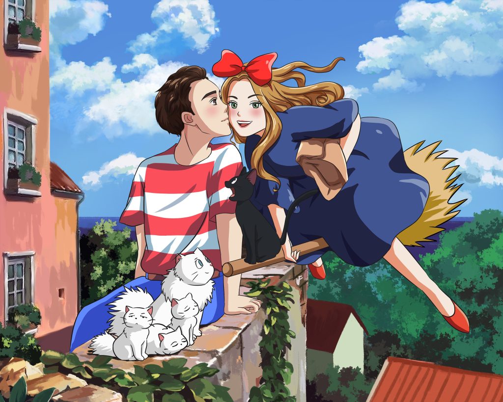 Anime Kiki's Delivery Service Ghibli Custom Couple Portrait