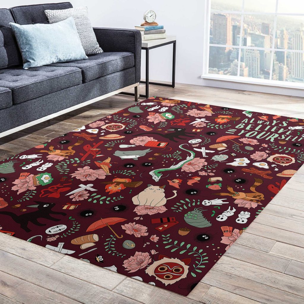 Studio Ghibli Anime Dark Red Rug - Image 2