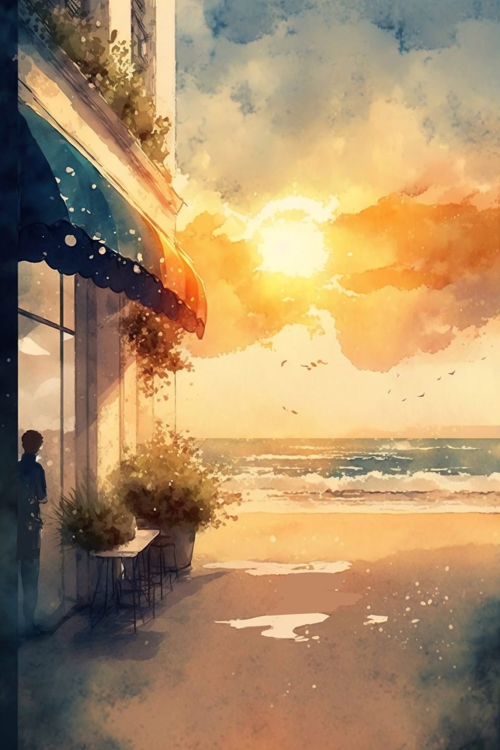 Sunset Over The Beach Studio Ghibli Wall Art - Image 2