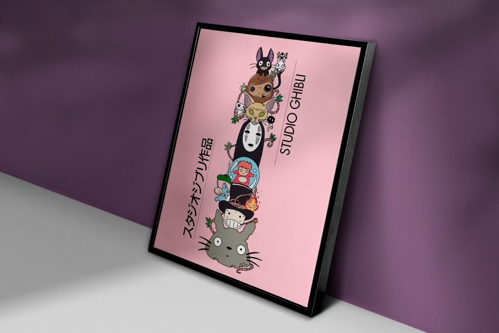 Studio Ghibli Characters Pink Wall Art - Image 2