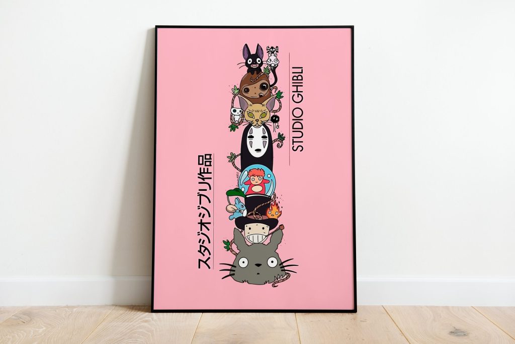Studio Ghibli Characters Pink Wall Art