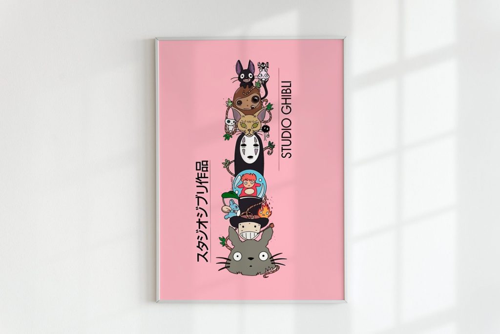 Studio Ghibli Characters Pink Wall Art - Image 3