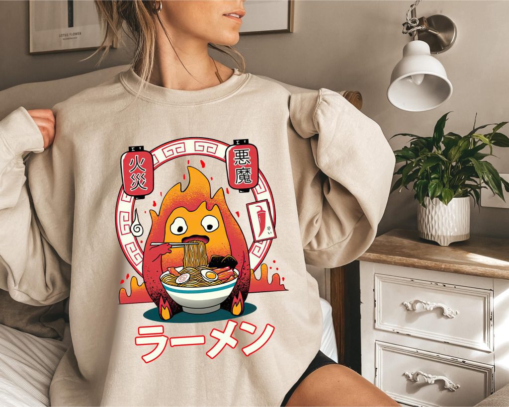 Vintage Studio Ghibli Calcifer Eating Y2K Sweatshirt - Image 2