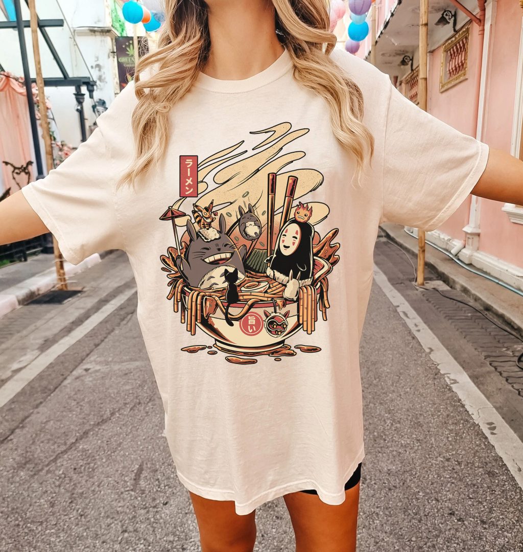 Comfort Colors Ghibli Character In Ramen Bowl T-Shirt - Image 2