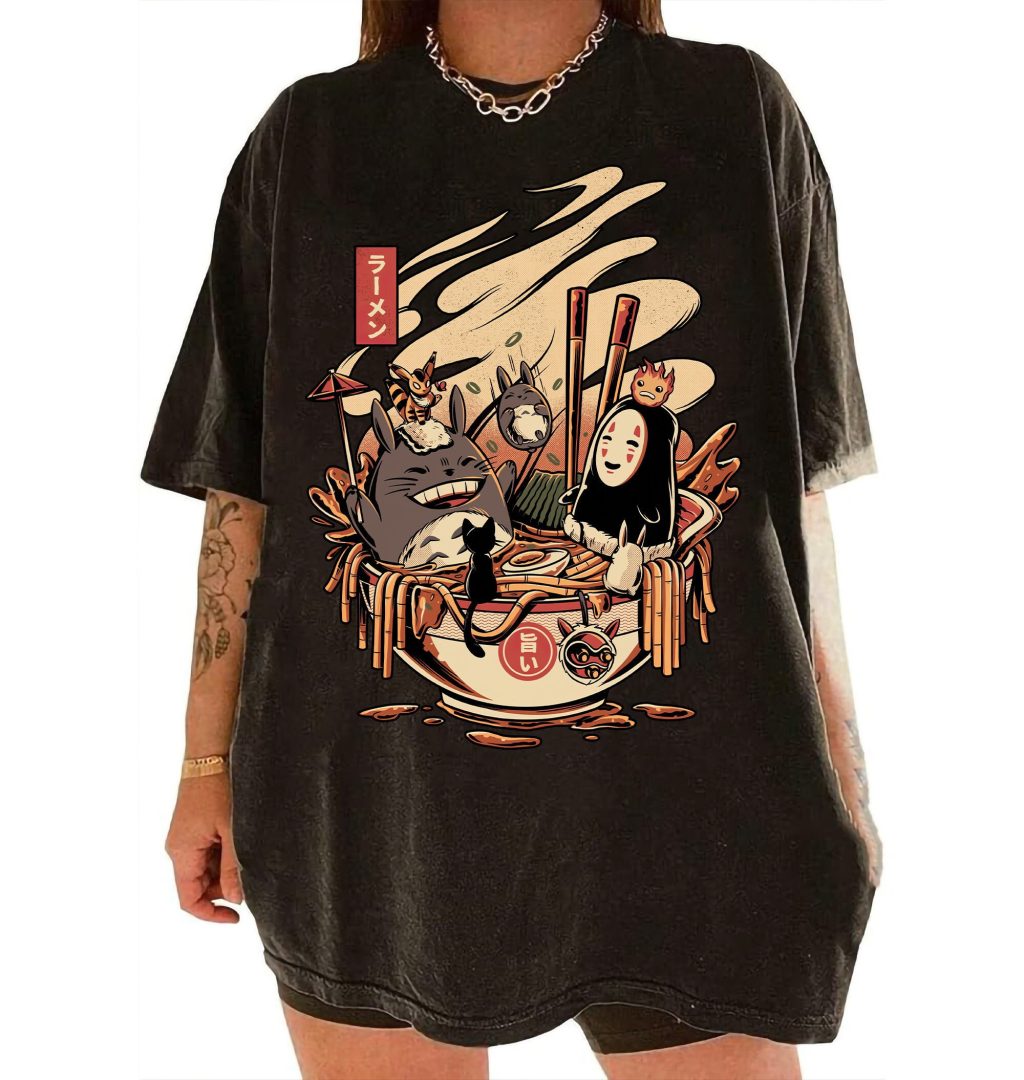 Comfort Colors Ghibli Character In Ramen Bowl T-Shirt