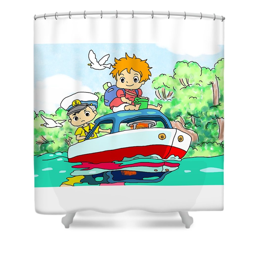 Ghibli Ponyo And Sasuke Shower Curtain